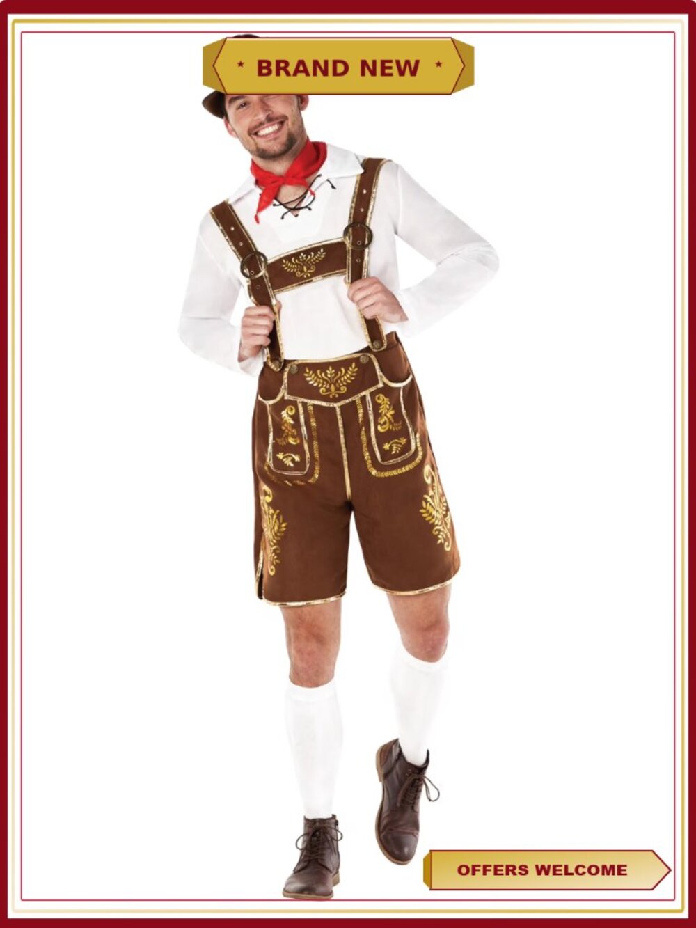 Mens Traditional Lederhosen Costume Oktoberfest Halloween Bavarian Outfit